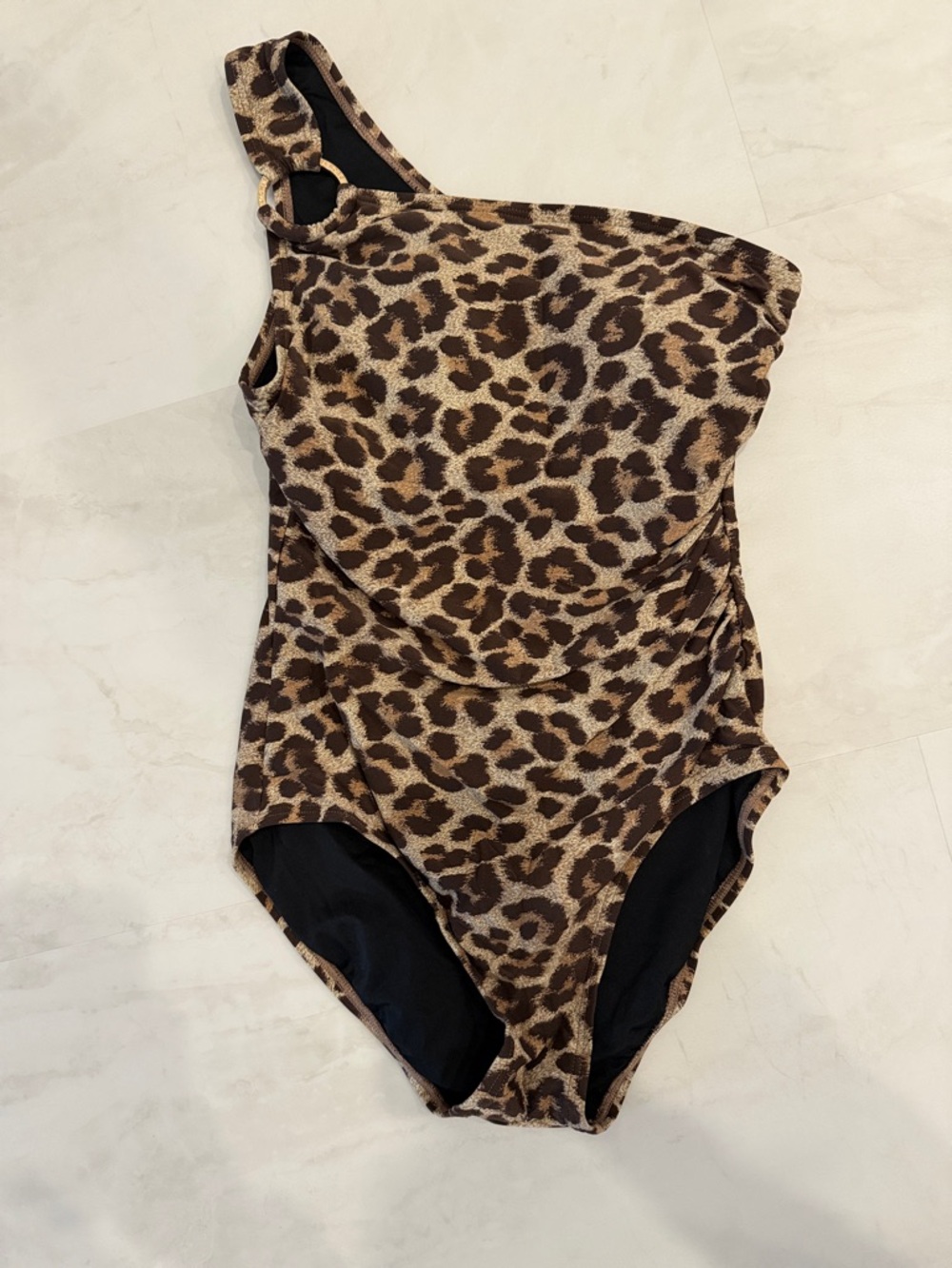 Michael Kors Leopard Print One-Shoulder One-Piece Swimsuit - Brown/Tan